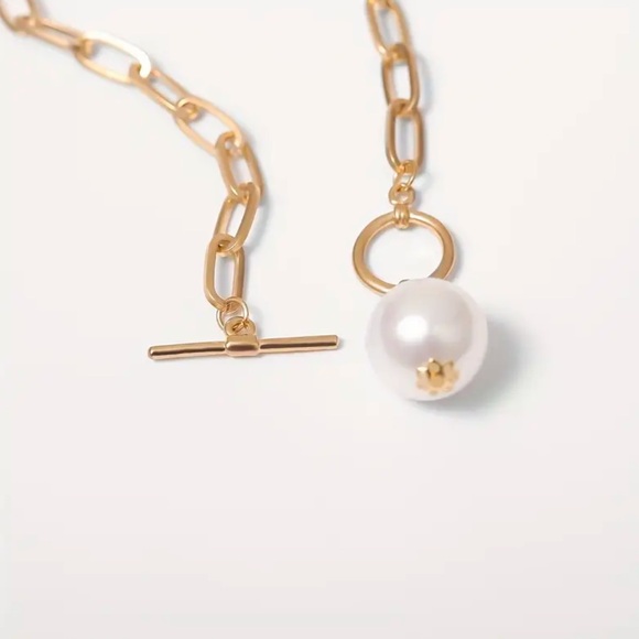 NEW FINAL PRICE ❤️‍🔥 GOLD PAPERCLIP CHAIN NECKLACE WITH PEARL PENDANT - Picture 6 of 6